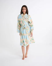 Big Beauty Floral Blue Linen Robe