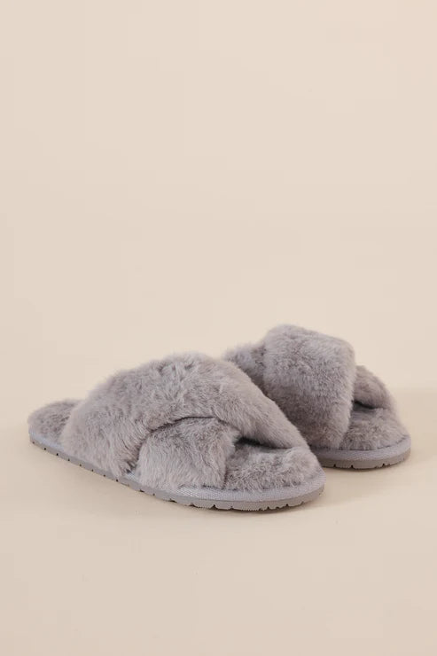 Milan Plush Slipper Blue and Gray