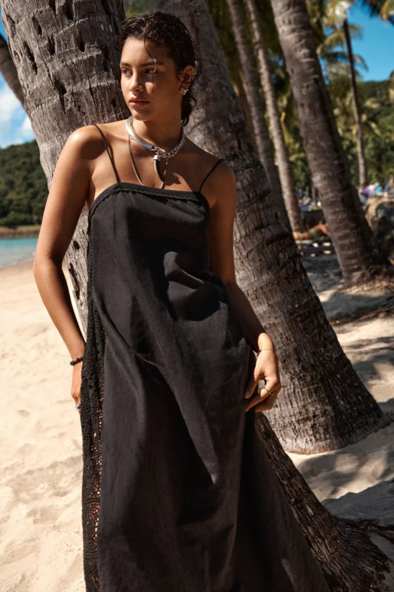 Shore Linen Panelled Bandeau Lace Maxi Dress
