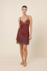 Azalia Silky Satin Short Chemise - Burgundy