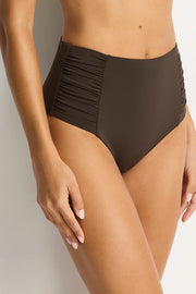 Essentails Edit High Waist Gathered Side Pant - Espresso