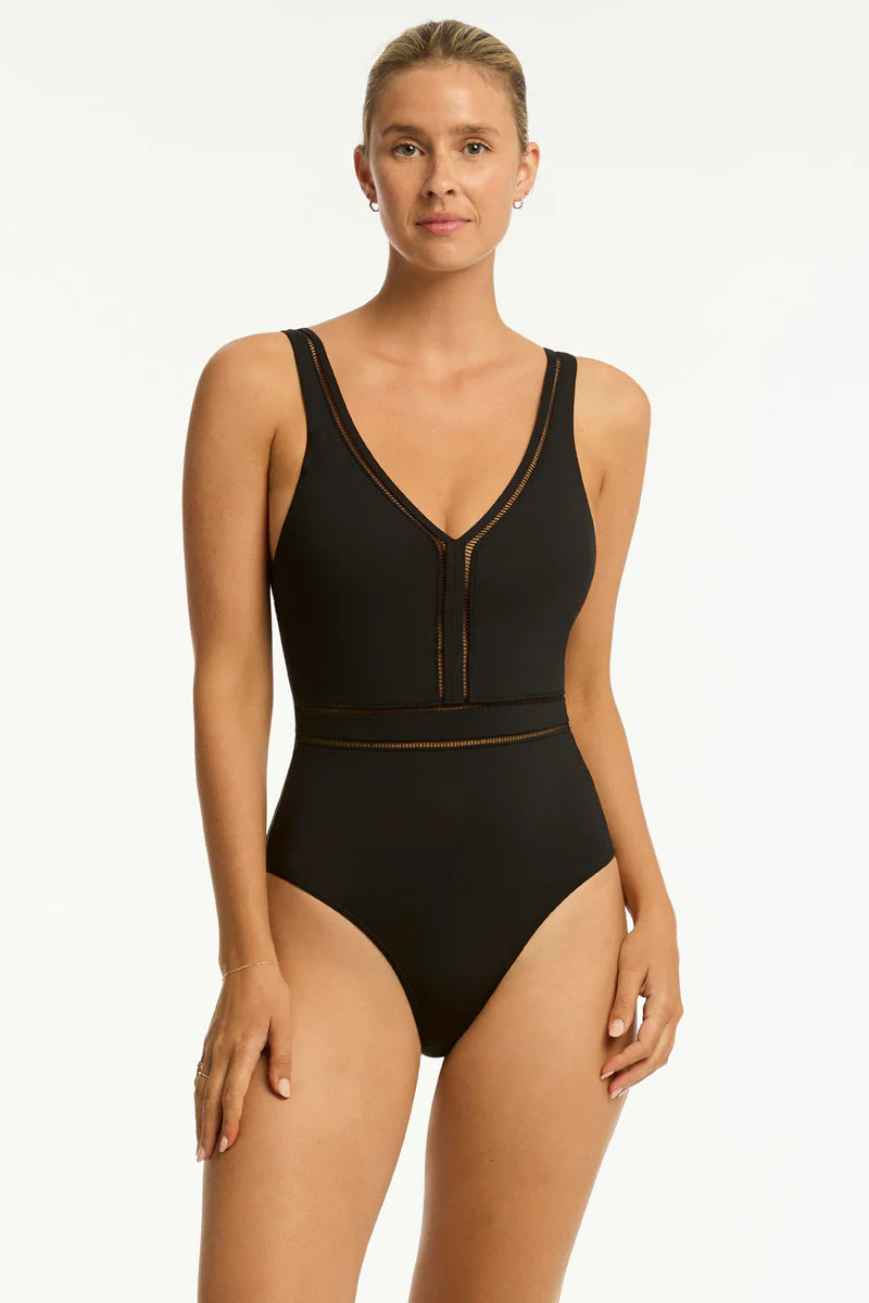 Sea Level SL1297ECO Essentials Spliced Multifit Waisted One Piece -Black