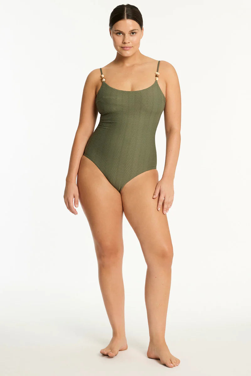 Sea Level Caracus Scoop  Neck  One Piece Khaki