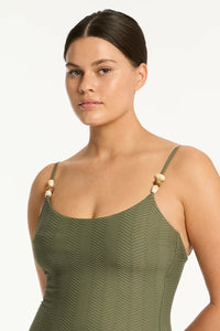 Sea Level Caracus Scoop  Neck  One Piece Khaki
