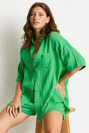 Sunset Aloha Shirt Kelly Green