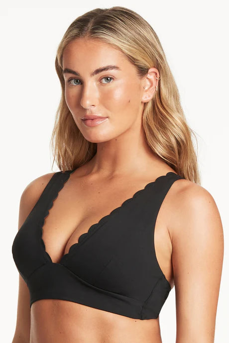 Sea Level SL3407SC Scalloped Longline Tri Bra Black