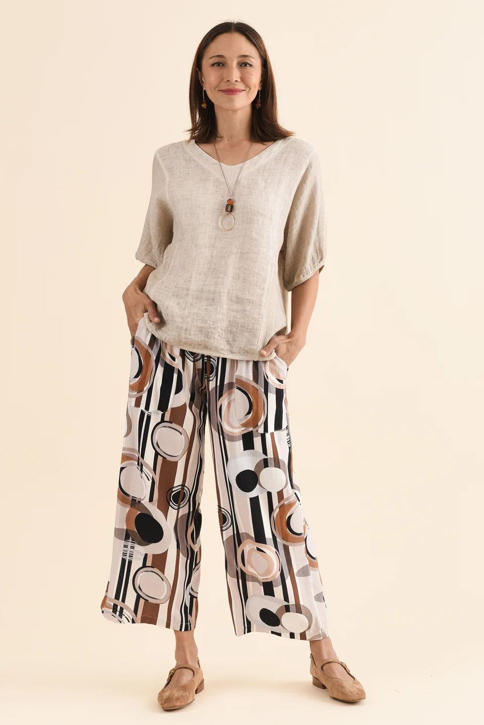 La Strada Linen Cotton Cuff Sleeve Top