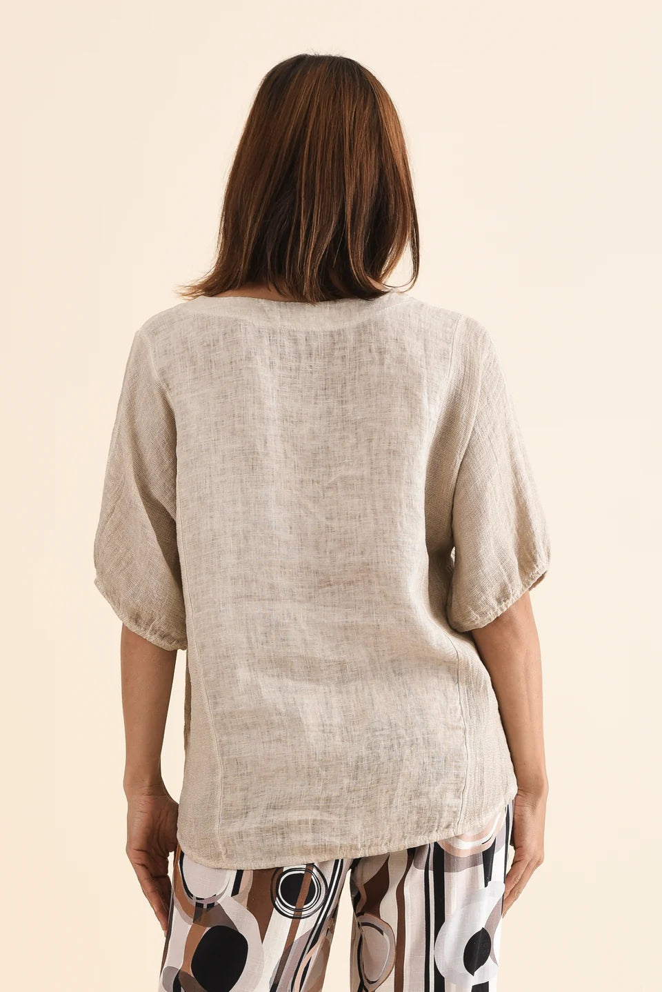 La Strada Linen Cotton Cuff Sleeve Top