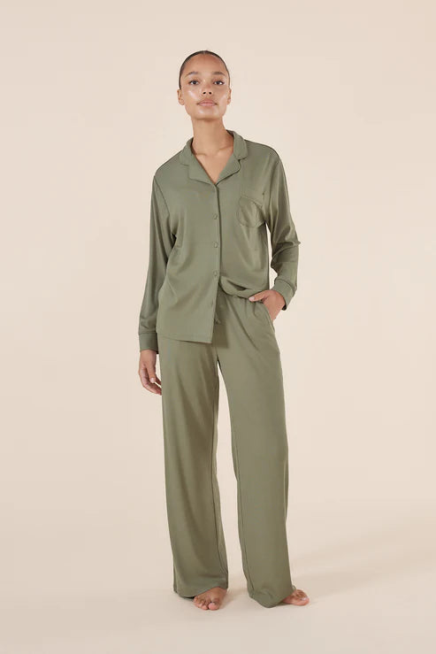 Gingerlilly Emilia Ribbed Lounge Set Pj  Olive