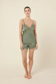 Heather Silky Satin Cami and Short Set - Olive