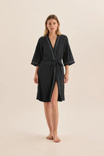 Load image into Gallery viewer, Gingerlilly Lacey Navy Satin Robe
