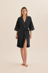 Gingerlilly Lacey Navy Satin Robe